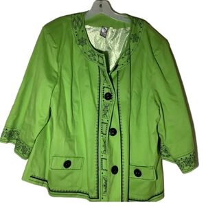 Silk Land, Green Embroidered Women's Blazer, 3X